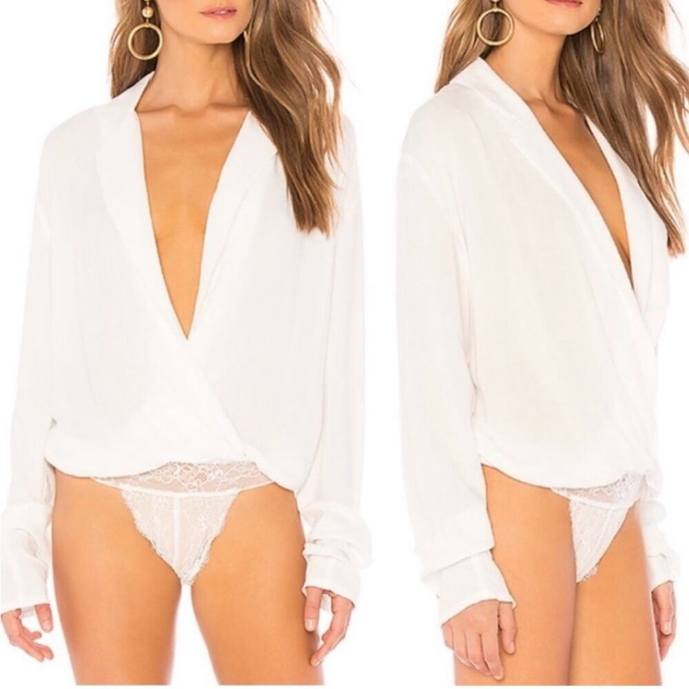 Intimately‎ Free People Elsa white cream wrap front lace bottom bodysuit Medium